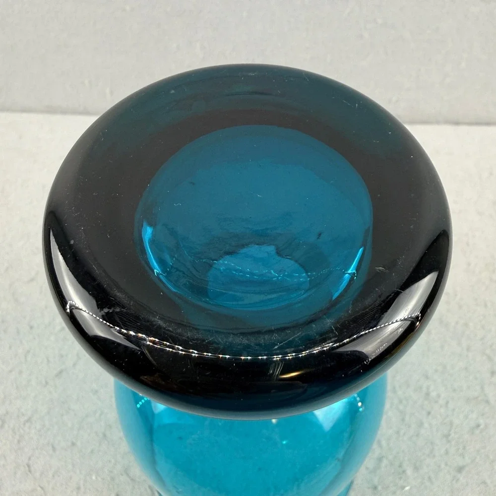 Vtg Morgantown Glass‎ Peacock Blue Carleen Hurricane Vase MCM Smooth 9